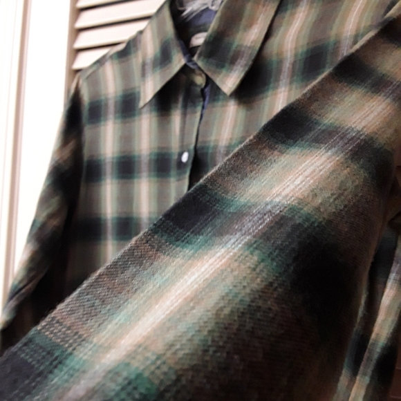 Green Plaid Button Collar Tee WhatGoesAround Boho - Picture 4 of 8